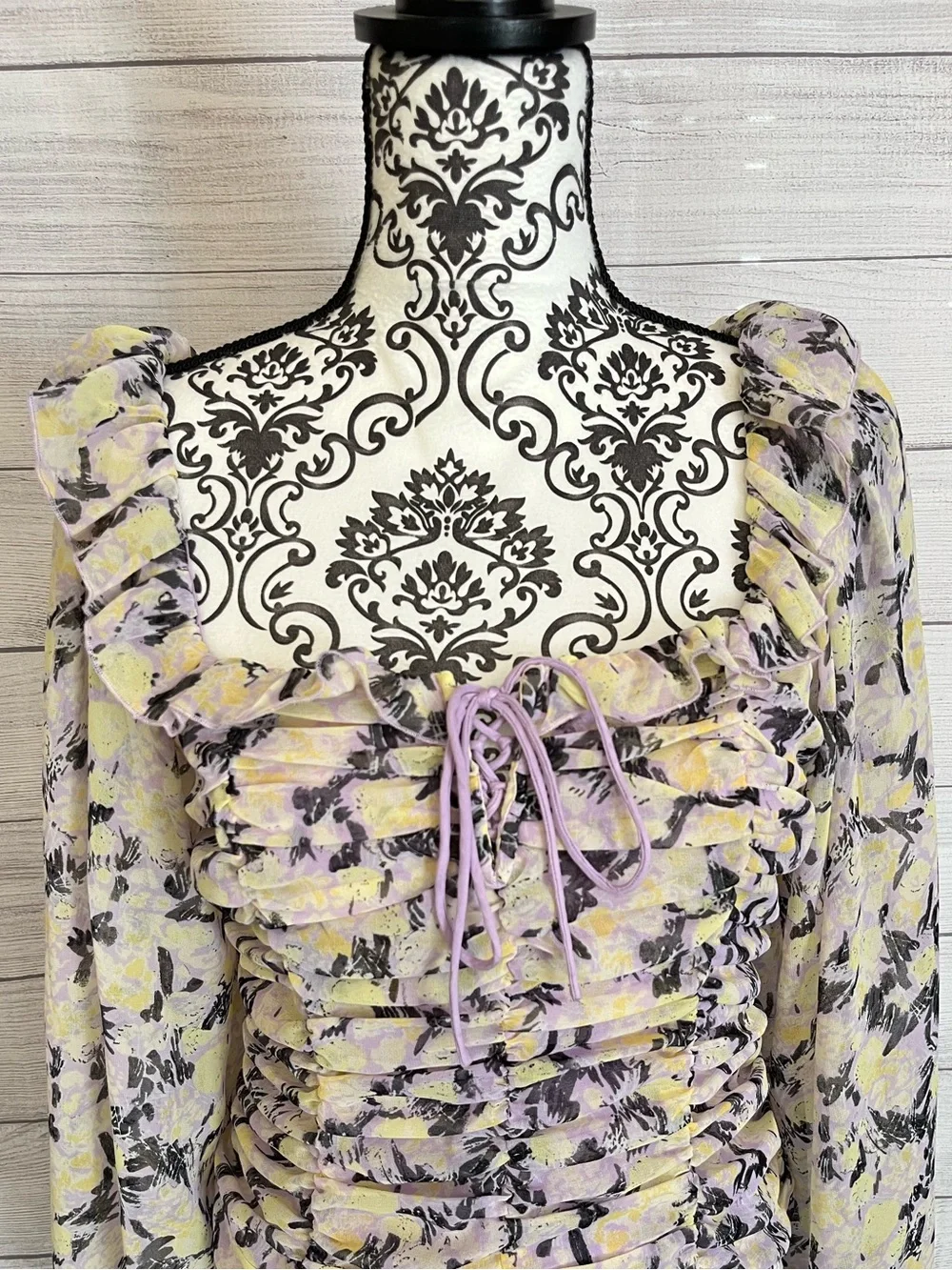 Free People | Lavender Floral Ruffle Smocked Puff-Sleeve Top